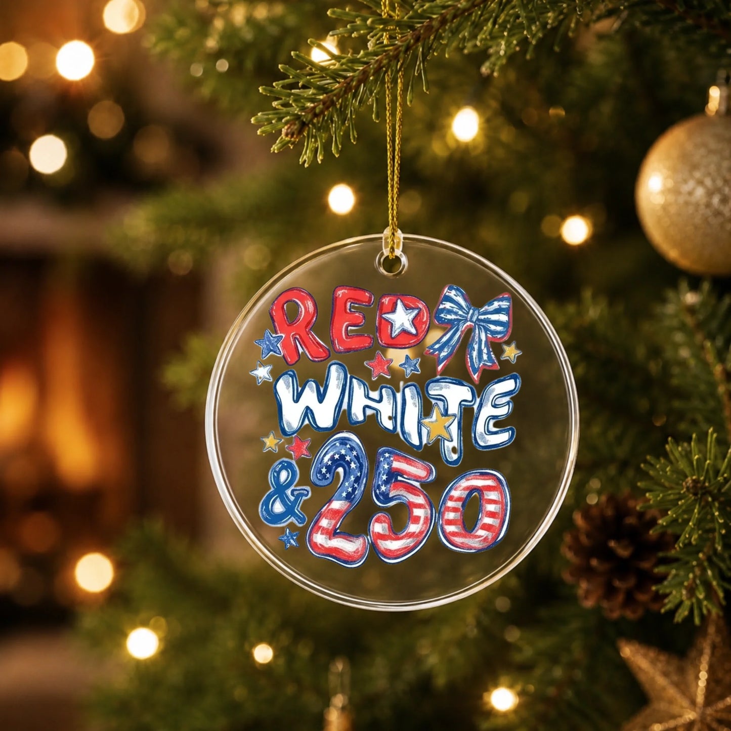 Red White and 250 Patriotic Ornament 4th of July 2026 Decor - SKU011