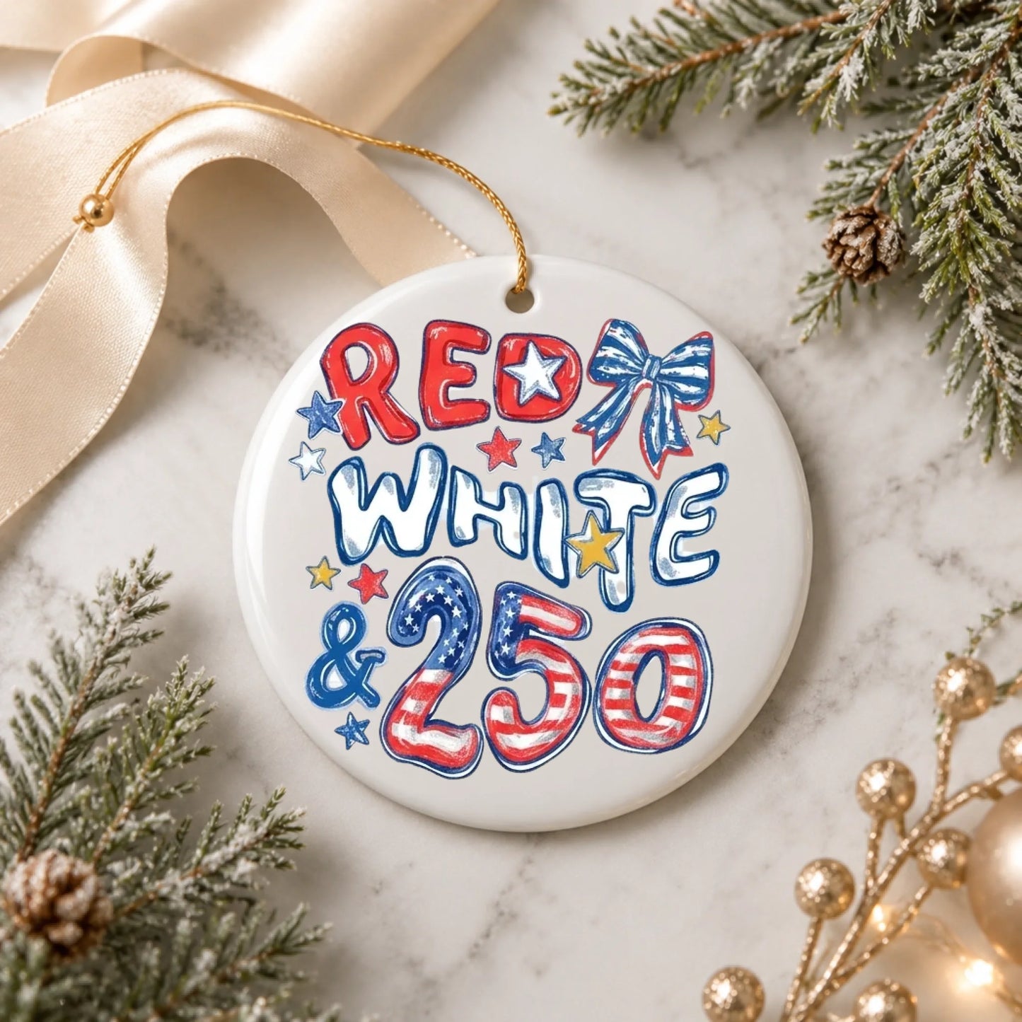 Red White and 250 Patriotic Ornament 4th of July 2026 Decor - SKU011