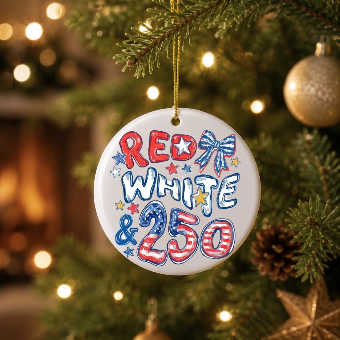 Red White and 250 Patriotic Ornament 4th of July 2026 Decor - SKU011