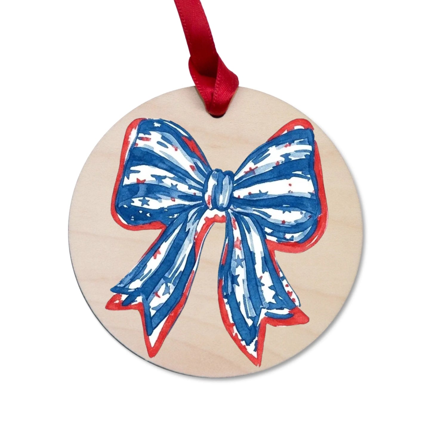 Patriotic Coquette Bow Ornament American Flag Watercolor Bow - SKU011