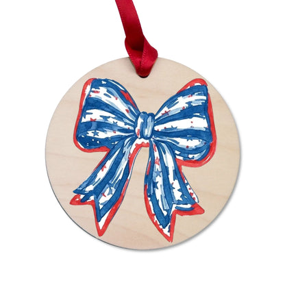 Patriotic Coquette Bow Ornament American Flag Watercolor Bow - SKU011