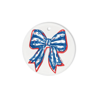 Patriotic Coquette Bow Ornament American Flag Watercolor Bow - SKU011