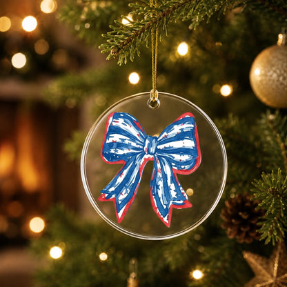 Patriotic Coquette Bow Ornament American Flag Watercolor Bow - SKU011