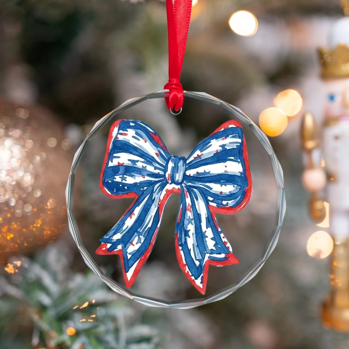 Patriotic Coquette Bow Ornament American Flag Watercolor Bow - SKU011