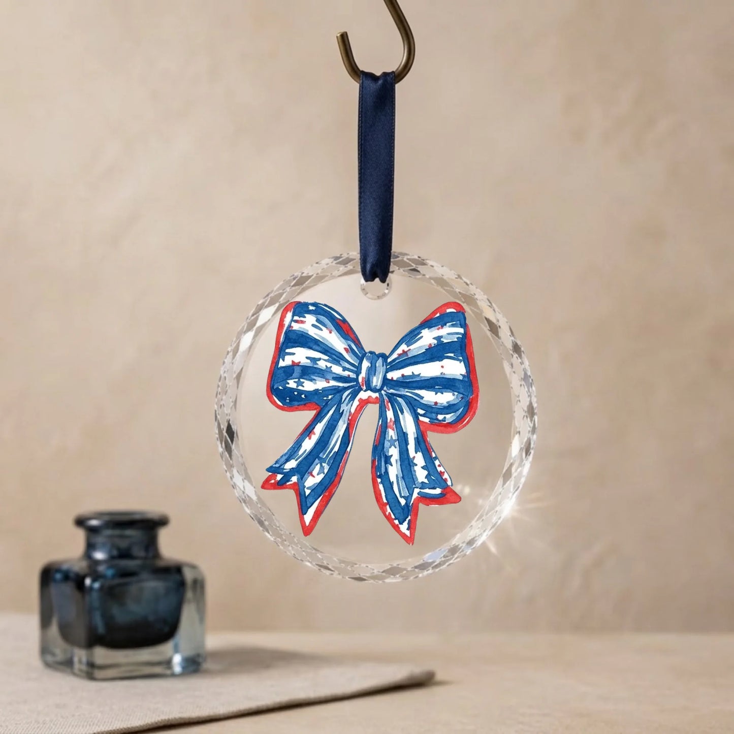 Patriotic Coquette Bow Ornament American Flag Watercolor Bow - SKU011
