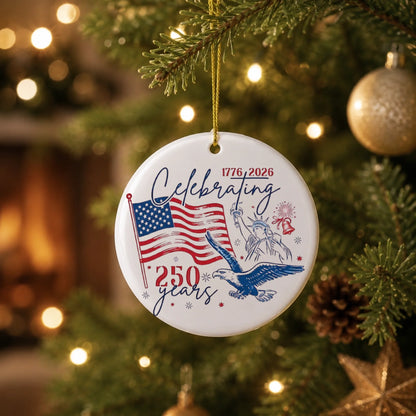 Celebrating USA 250 Years Ornament American Flag Liberty Eagle - SKU009
