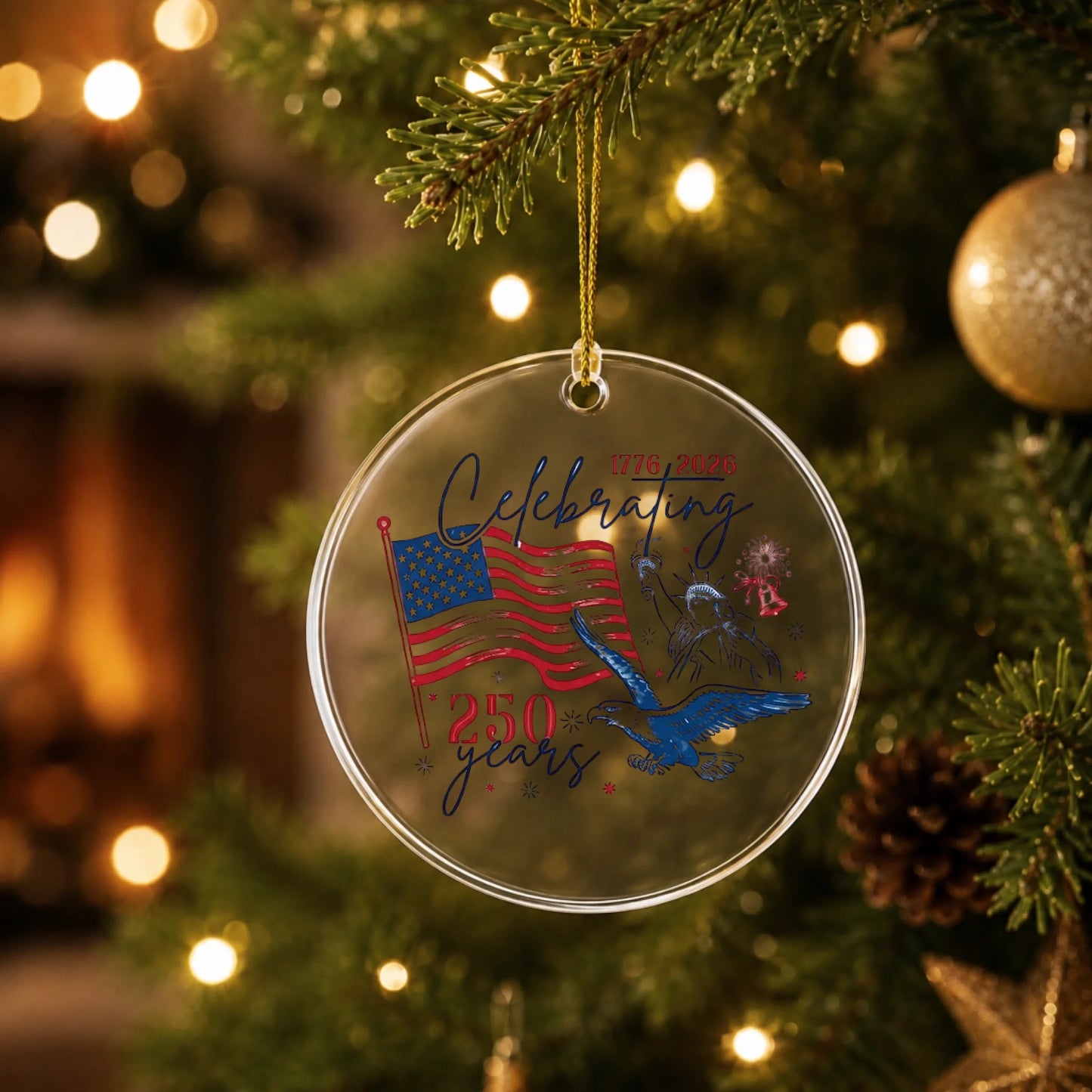 Celebrating USA 250 Years Ornament American Flag Liberty Eagle - SKU009