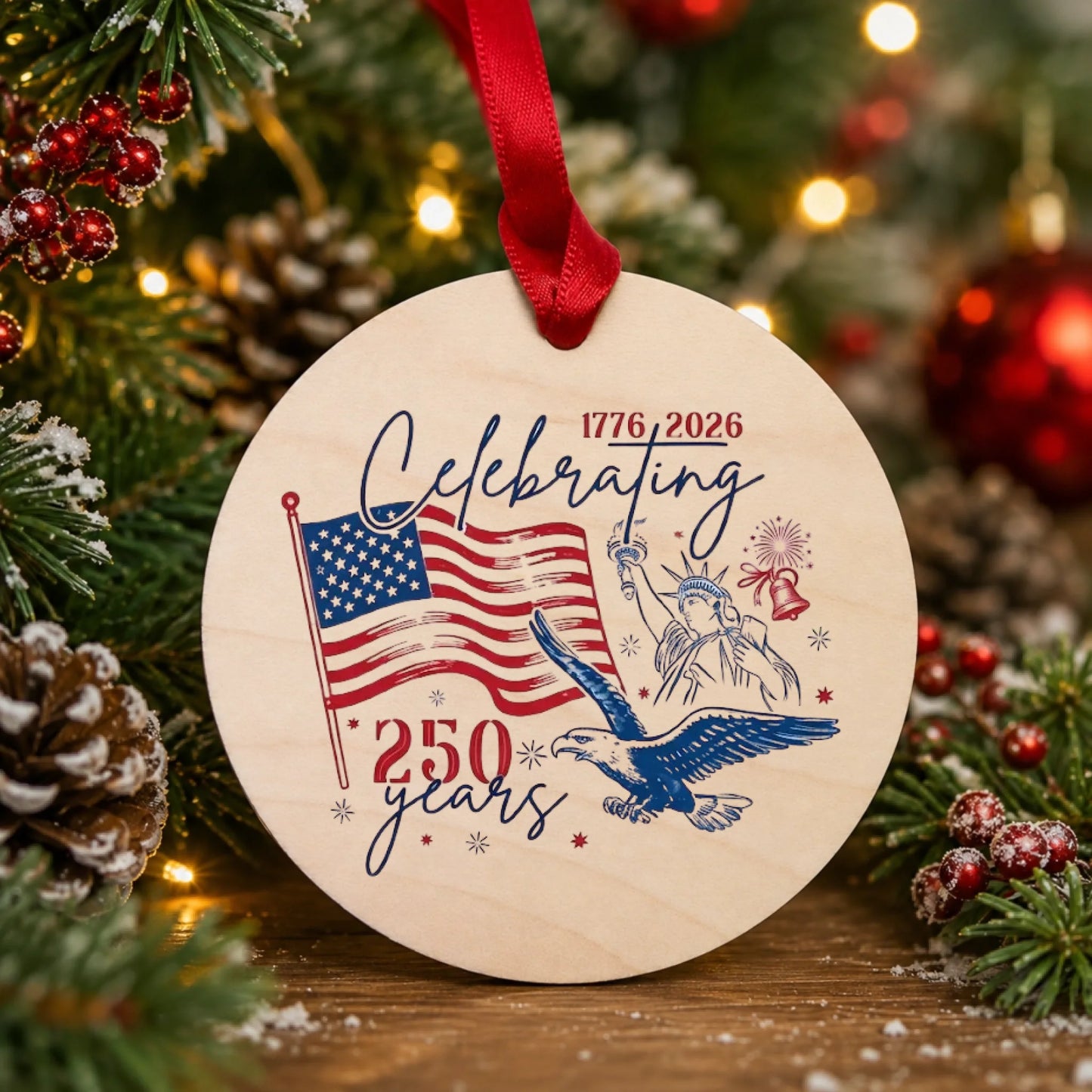 Celebrating USA 250 Years Ornament American Flag Liberty Eagle - SKU009