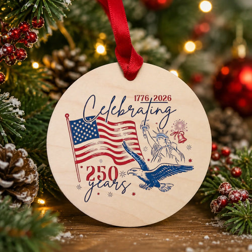 Celebrating USA 250 Years Ornament American Flag Liberty Eagle - SKU009