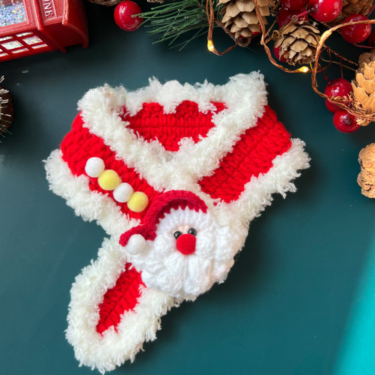 Christmas Pet Scarf Ornament for Cats and Dogs, Knitted Scarf Collar with Reindeer, Santa Claus, and Snowman Designs