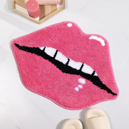 Halloween Cashmere Bathroom Door Mat Valentine's Day Non-Slip Foot Mat, Funny Lips Halloween Gift Home Decor