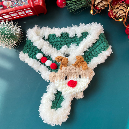 Christmas Pet Scarf Ornament for Cats and Dogs, Knitted Scarf Collar with Reindeer, Santa Claus, and Snowman Designs
