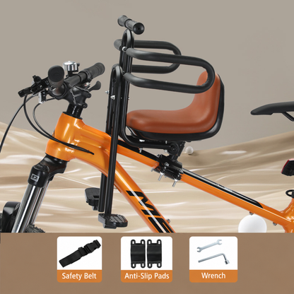 Front Mounted Child Bike Seat with Safety Guard & Footrests – Adjustable Kids Bicycle Seat
