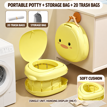 Portable Foldable Toddler Potty – Cute Duck Travel Potty with Soft Seat, Storage Bag & 20 Disposable Bags