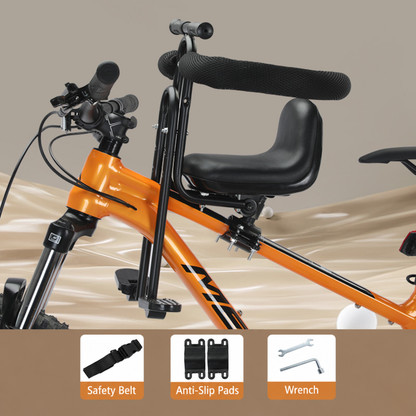 Front Mounted Child Bike Seat with Safety Guard & Footrests – Adjustable Kids Bicycle Seat