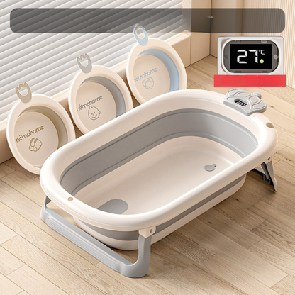 Foldable Baby Bathtub with Temperature Display & Bath Support – Space Saving Infant Toddler Tub with Non-Slip Legs