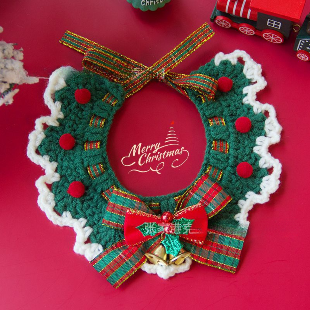 Christmas Pet Scarf Ornament for Cats and Dogs, Knitted Scarf Collar with Reindeer, Santa Claus, and Snowman Designs