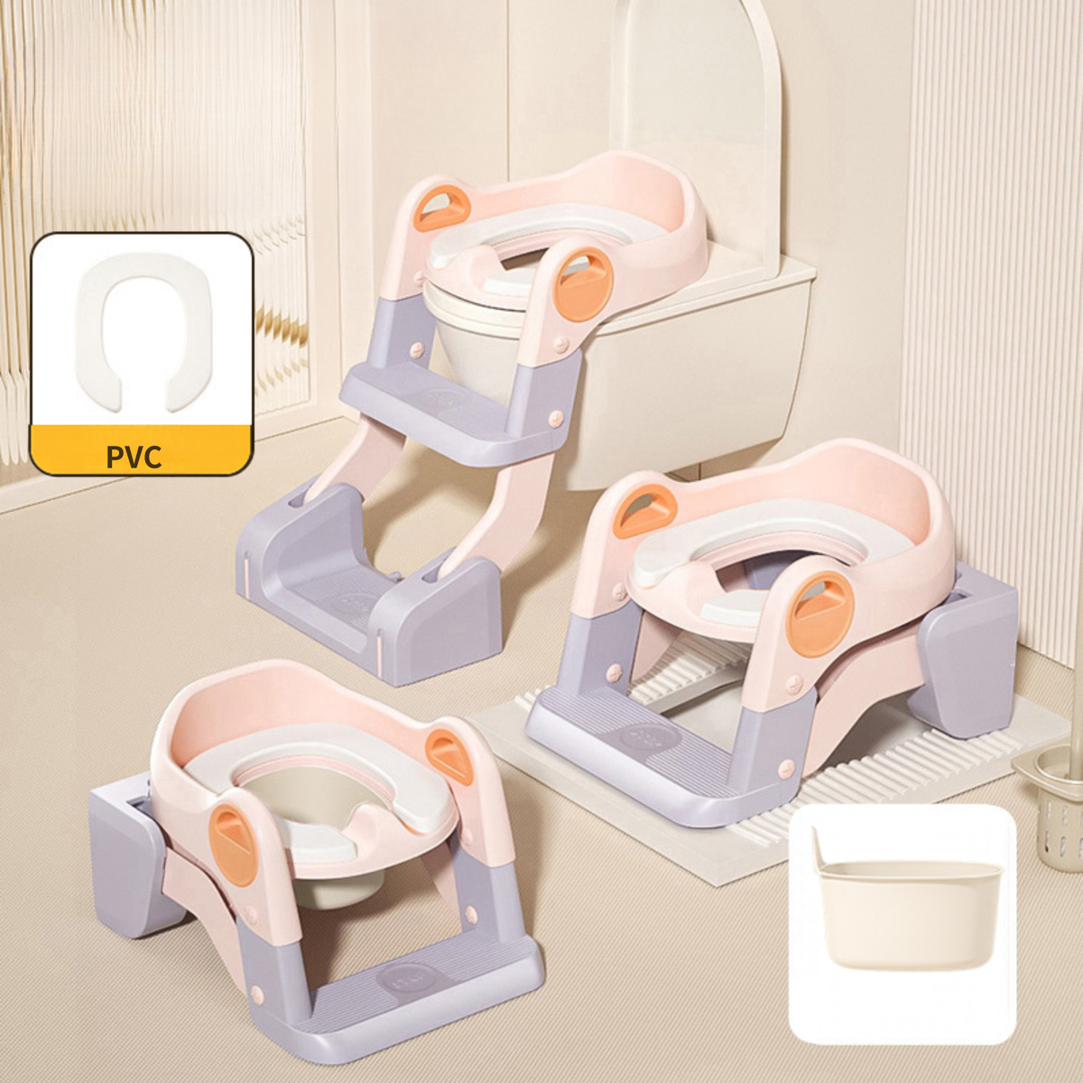 2-in-1 Toddler Potty Training Seat with Step Stool – Foldable Toilet Ladder with Handles & Non-Slip Steps