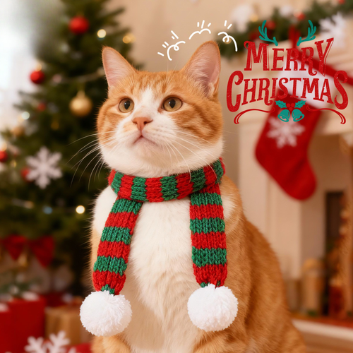 6pcs Christmas Knitted Cat Scarf Polyester Small Fur Ball Decorative Toy Accessories Scarf Pet Scarf