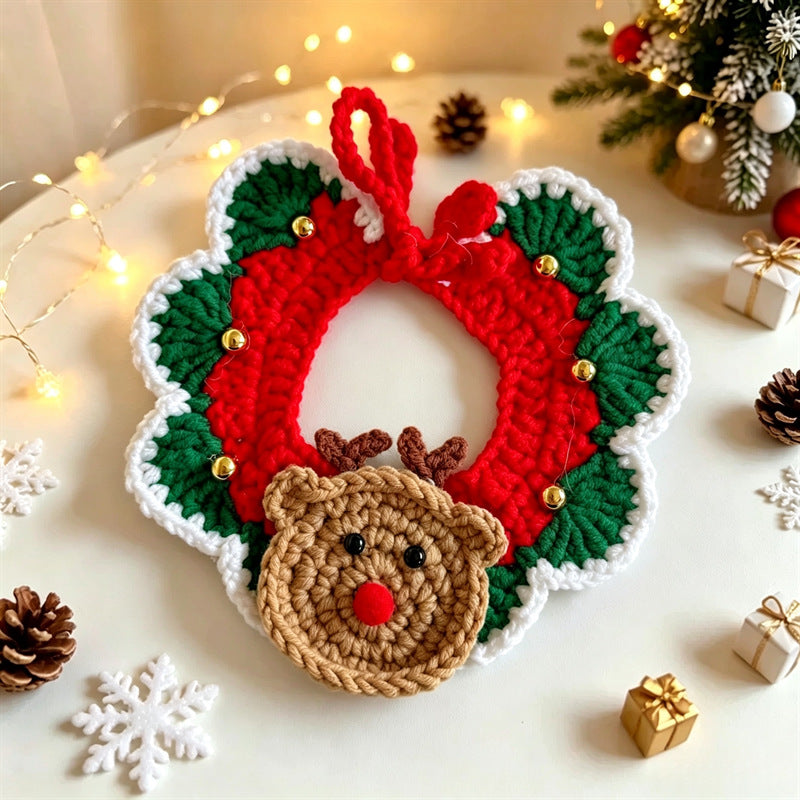 Cat and Dog Triangular Christmas Bib, Neck Scarf, Hat Set, Pet Holiday Bell Christmas Scarf
