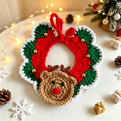 Cat and Dog Triangular Christmas Bib, Neck Scarf, Hat Set, Pet Holiday Bell Christmas Scarf