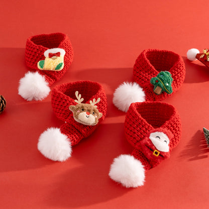Pet Christmas suit Cat Scarf Headwear Scarf Medium and Small Dog Knitted Wool Hanging Hair Ball Elk