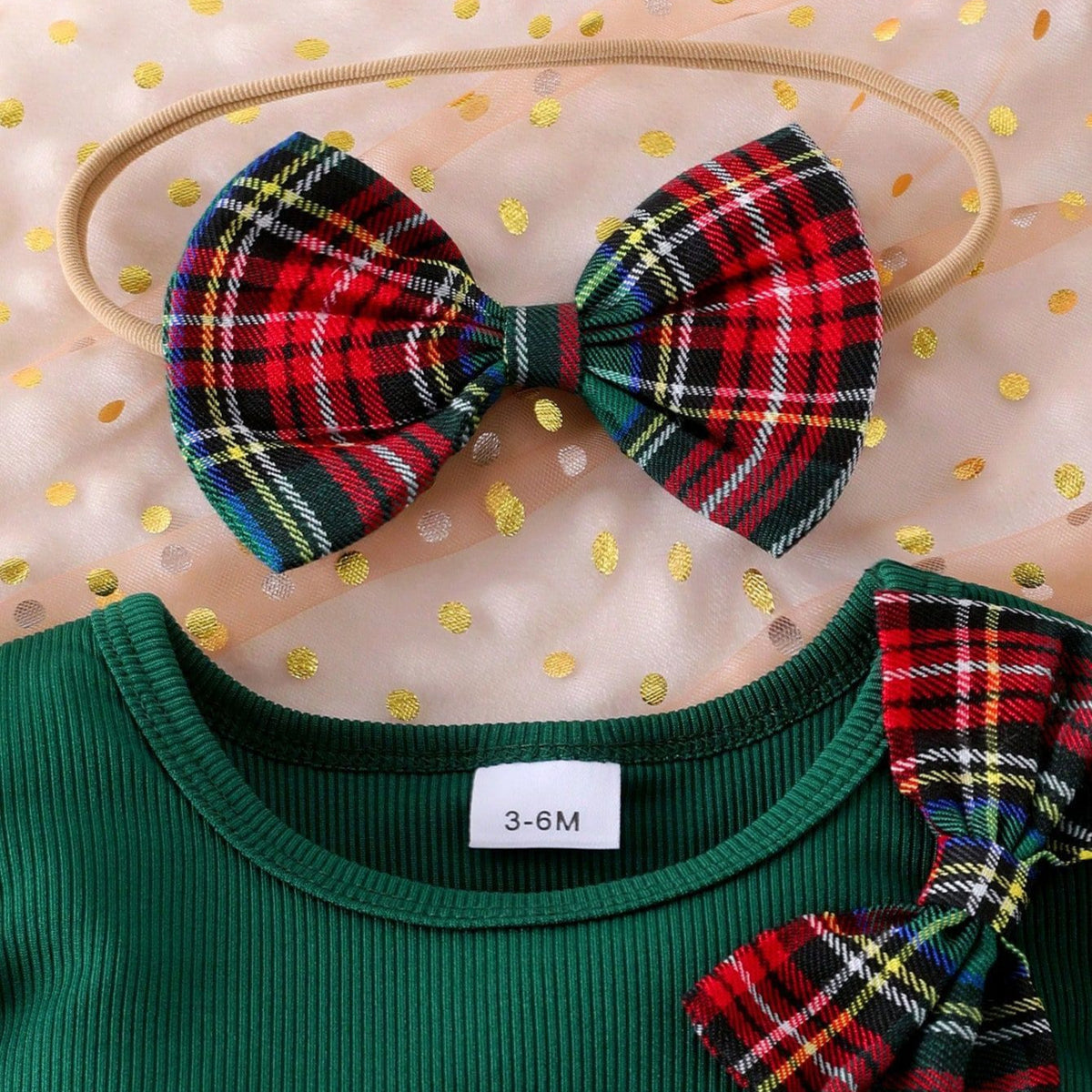 Autumn and Winter Long Sleeve Baby Girl Jumpsuit, Christmas Vibe Bow Romper Dress, Headband and Socks Set