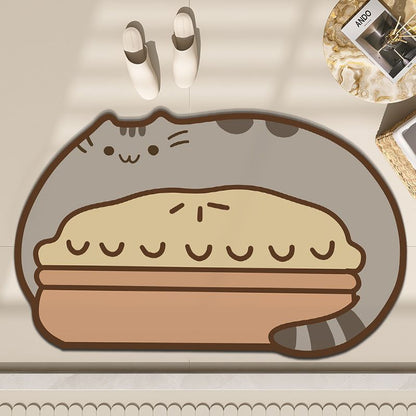 3D Diatom Mud Cat Doormat, Cute Kitten Door Mat, Funny Animal Entrance Rug for Bathroom Bedroom & Front Door