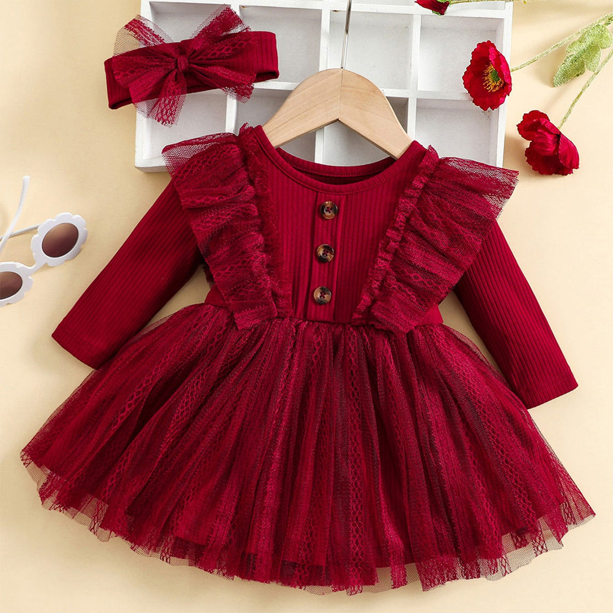 Baby Girl Spring and Autumn Dress Children's Clothing Spring Popular Style Baby Mesh Dress Infant Long-Sleeved Princess Dress
