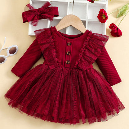 Baby Girl Spring and Autumn Dress Children's Clothing Spring Popular Style Baby Mesh Dress Infant Long-Sleeved Princess Dress
