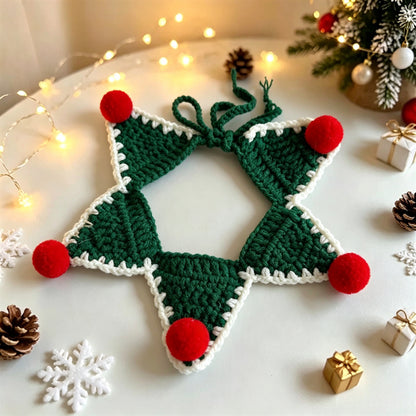 Cat and Dog Triangular Christmas Bib, Neck Scarf, Hat Set, Pet Holiday Bell Christmas Scarf