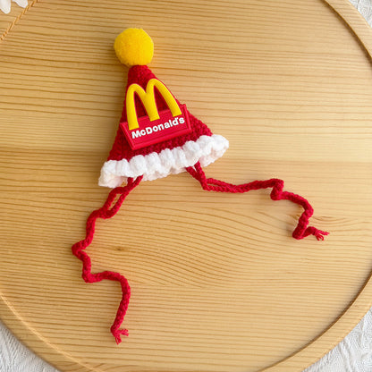 Pet Dress-up Hat Cat Birthday suit Puppy Mc Donald Waiter Dress-up Cute Scarf Handmade Knitted