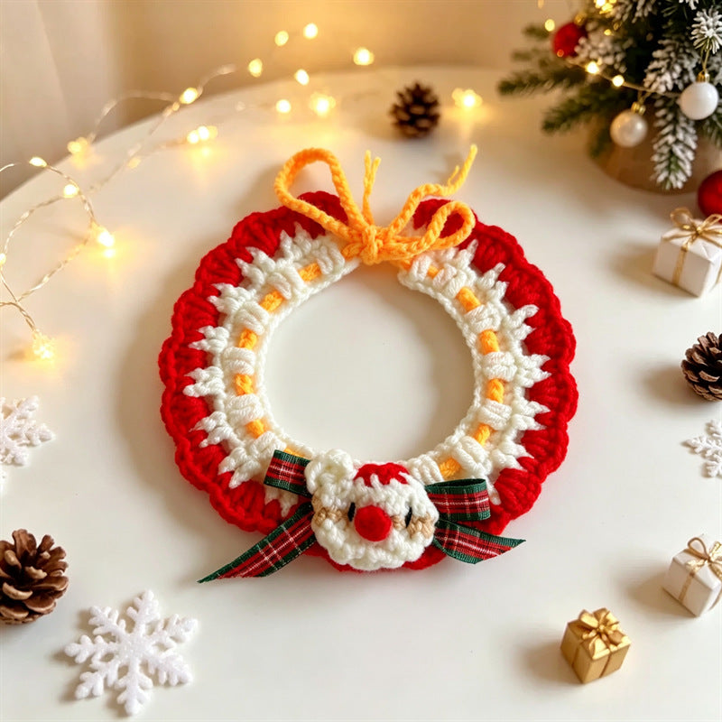 Cat and Dog Triangular Christmas Bib, Neck Scarf, Hat Set, Pet Holiday Bell Christmas Scarf