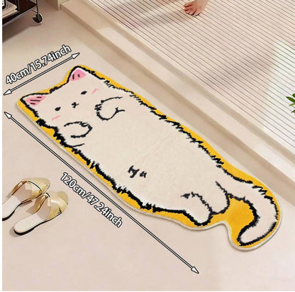 Cartoon Kitten Faux Cashmere Floor Mat for Home, Long Strip Bedroom Bedside Rug, Sofa Coffee Table Rug