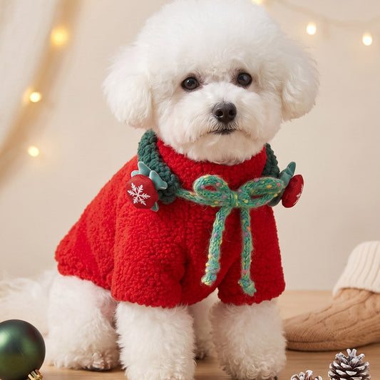 Christmas Dog Sweater Pet Clothing Red Plush Warm Coat for Teddy, Bichon