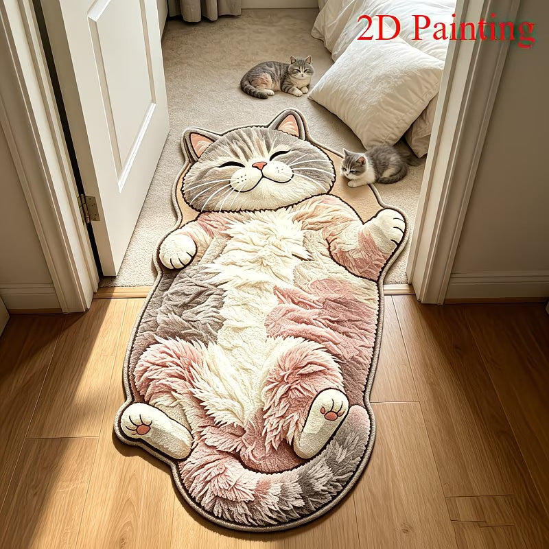 3D Sleeping Cat Doormat, Cute Kitten Door Mat, Funny Animal Floor Rug for Bedroom Bathroom & Entryway