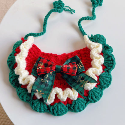 Christmas Cat Scarf, Dog Scarf, Saliva Towel, Small Size Dogs Pet Wool Collar, Hand-Knitted Accessories