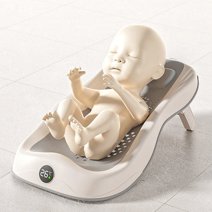 Foldable Baby Bath Support Seat with Digital Thermometer – 3-Level Adjustable Newborn Bath Lounger
