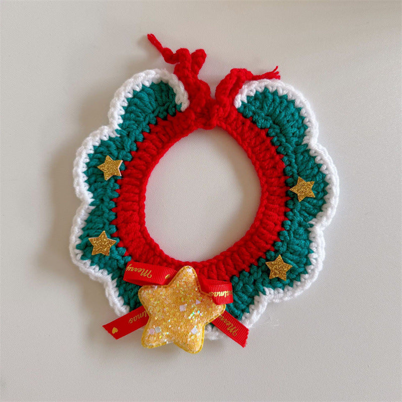 Christmas Cat Scarf, Dog Scarf, Saliva Towel, Small Size Dogs Pet Wool Collar, Hand-Knitted Accessories