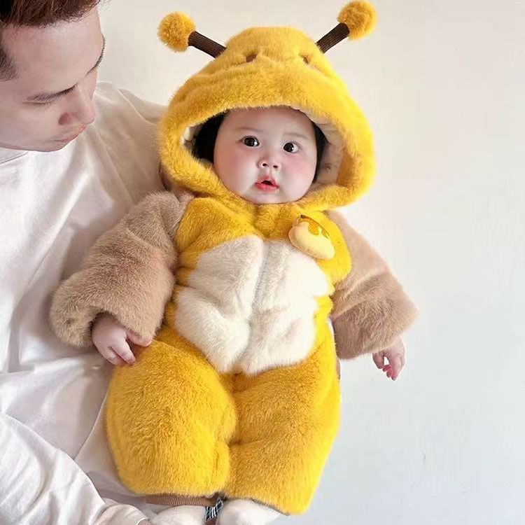 Sweet Baby Hooded Romper – Fluffy Rabbit Fleece One-Piece Outfit for Little Ones