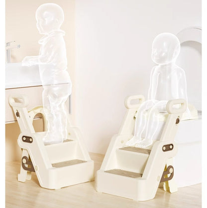 Toddler Potty Training Seat with Ladder – 2 Step Toilet Trainer with Handles, Non-Slip Steps & Cushioned Seat for Kids
