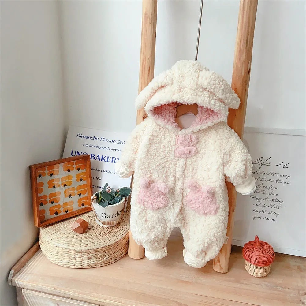 Baby Winter Jumpsuit – Warm Plush Fleece Hooded Romper for Babies & Toddlers