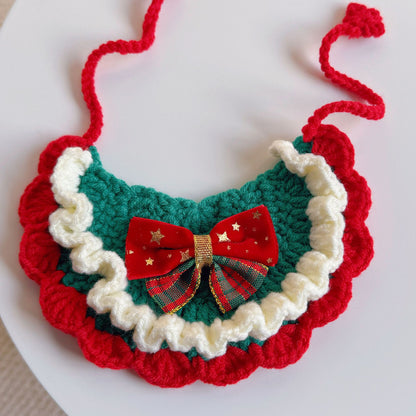 Christmas Cat Scarf, Dog Scarf, Saliva Towel, Small Size Dogs Pet Wool Collar, Hand-Knitted Accessories