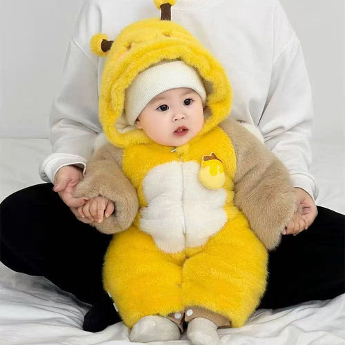 Sweet Baby Hooded Romper – Fluffy Rabbit Fleece One-Piece Outfit for Little Ones