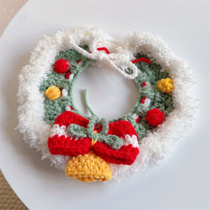Christmas Cat Scarf, Dog Scarf, Saliva Towel, Small Size Dogs Pet Wool Collar, Hand-Knitted Accessories