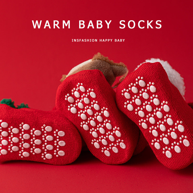 Set of 5 Christmas Baby Socks, Warm Non Slip Newborn Socks, Cute Holiday Socks for Baby Boys and Girls