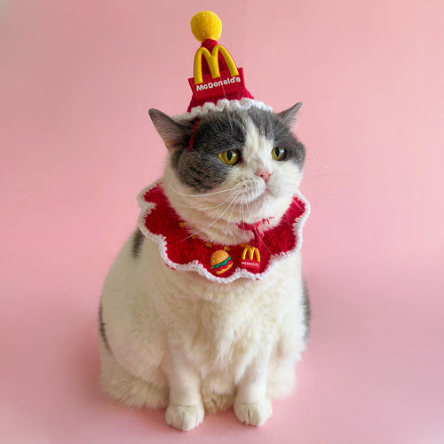 Pet Dress-up Hat Cat Birthday suit Puppy Mc Donald Waiter Dress-up Cute Scarf Handmade Knitted