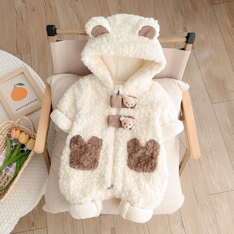 Baby Animal Fleece Jumpsuit – Soft Hooded Romper for Newborns & Toddlers