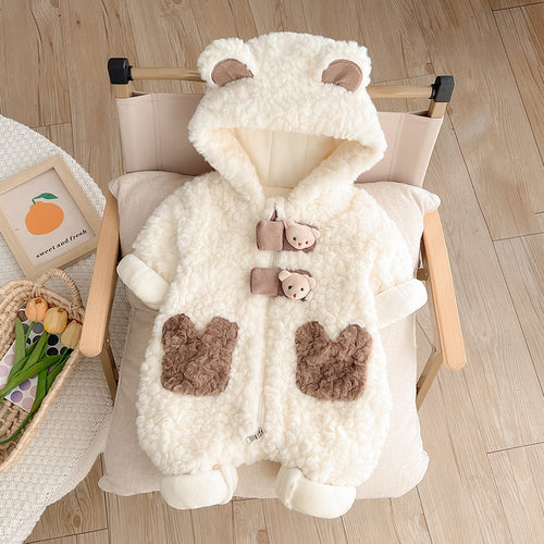 Baby Animal Fleece Jumpsuit – Soft Hooded Romper for Newborns & Toddlers