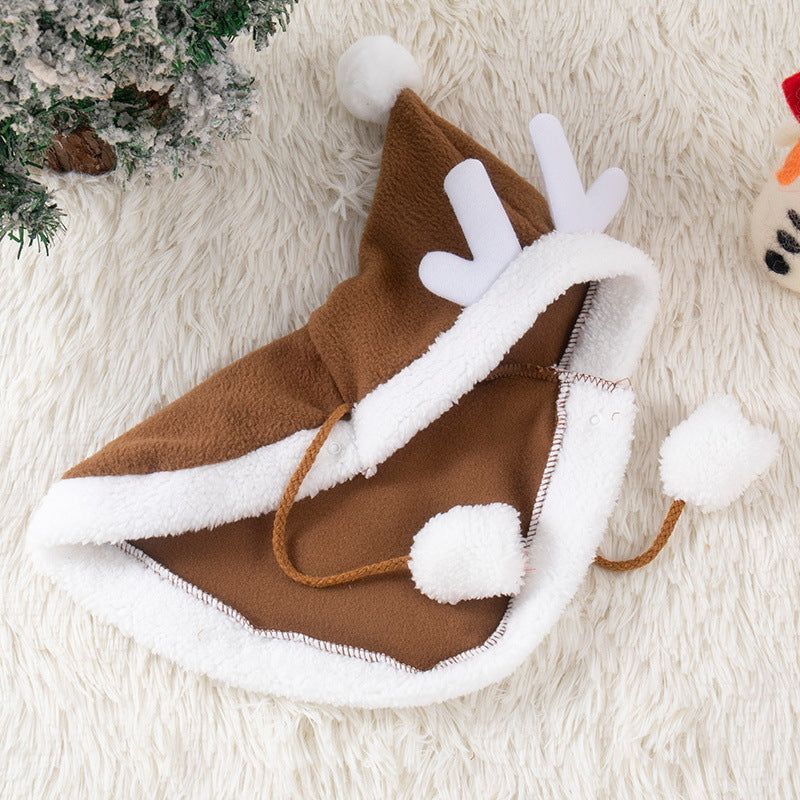 Pet Dog Cat Christmas Clothes Deer Cloak Antler Shawl Cloak Christmas Dress up Elk Cloak